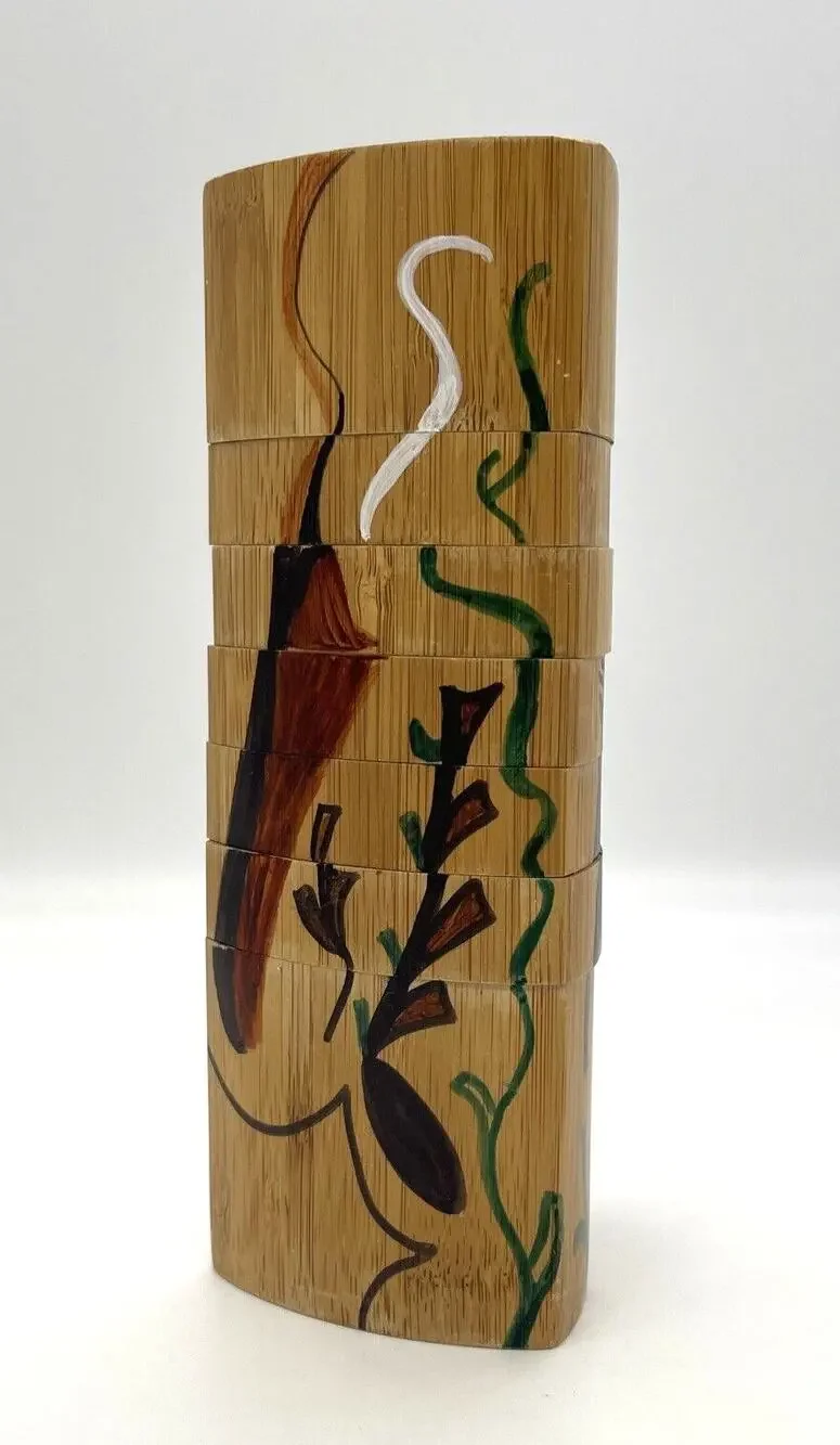 Wood Hand Painted Wooden Puzzle Pepper Grinder 7.75” Tall